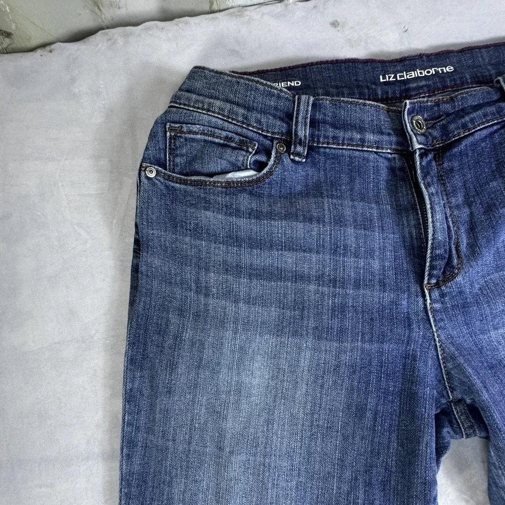 Liz Claiborne Womens Boyfriend Skinny Jeans Blue Whiskered Denim 5-Pocket 12